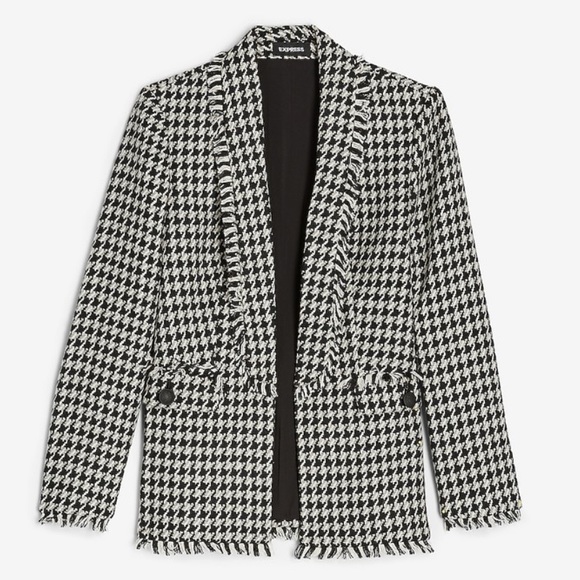 Express Houndstooth Frayed Trim Blazer, XS Petite - Picture 2 of 9